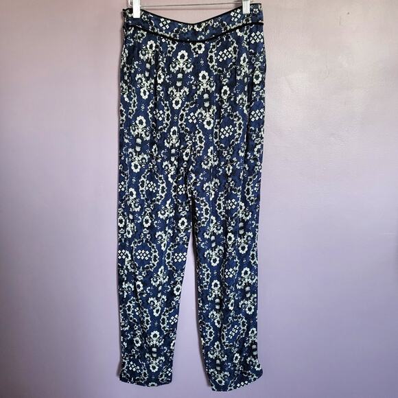 Vintage Robin Sinkler High Waisted Pleated Blue Floral Tapered Lightweight Pants - Picture 10 of 16